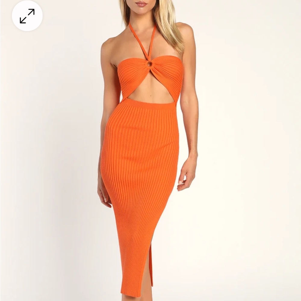 Orange Halter Cutout Midi Dress